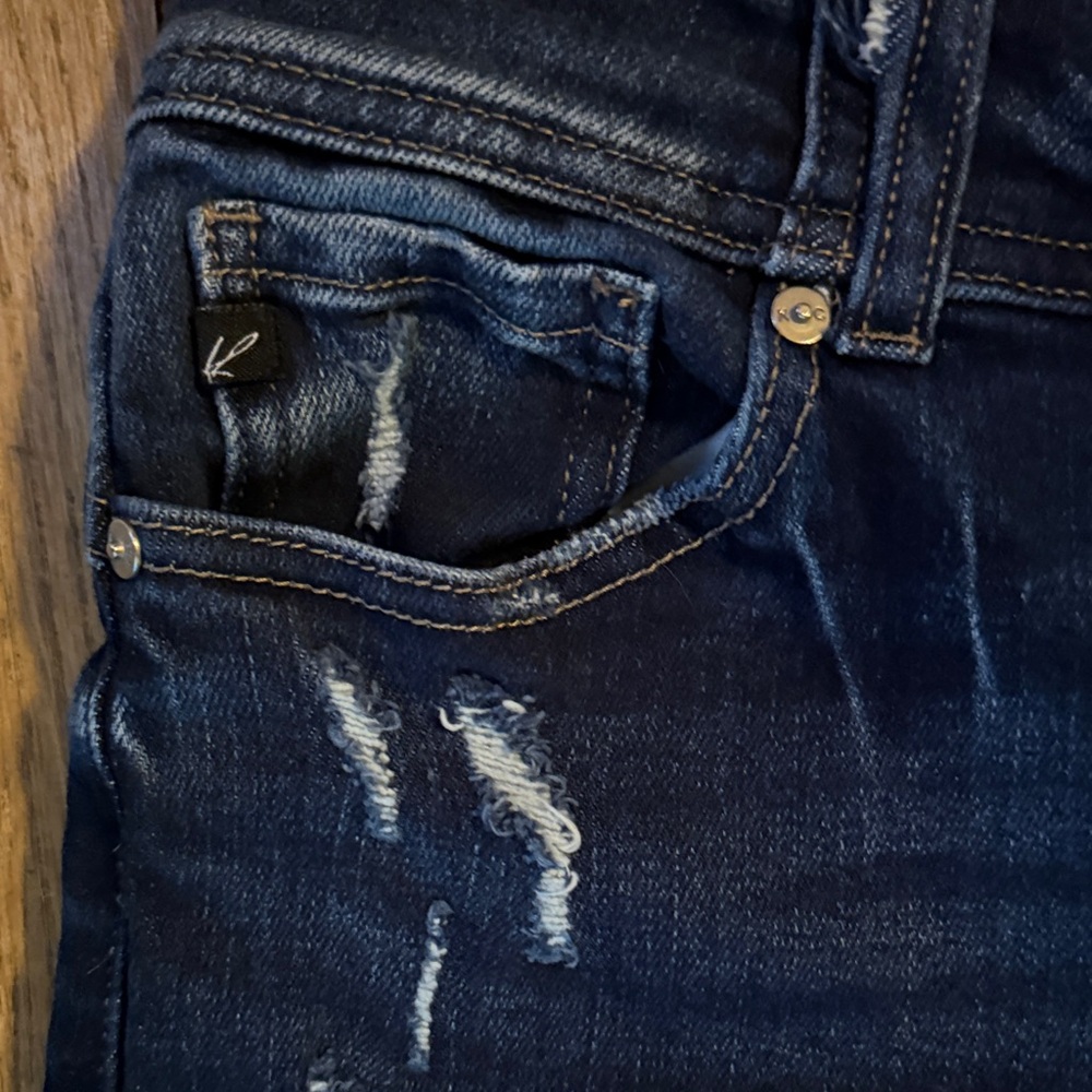 KanCan Dark Blue Distressed Straight Leg Jeans - Picture 5 of 10